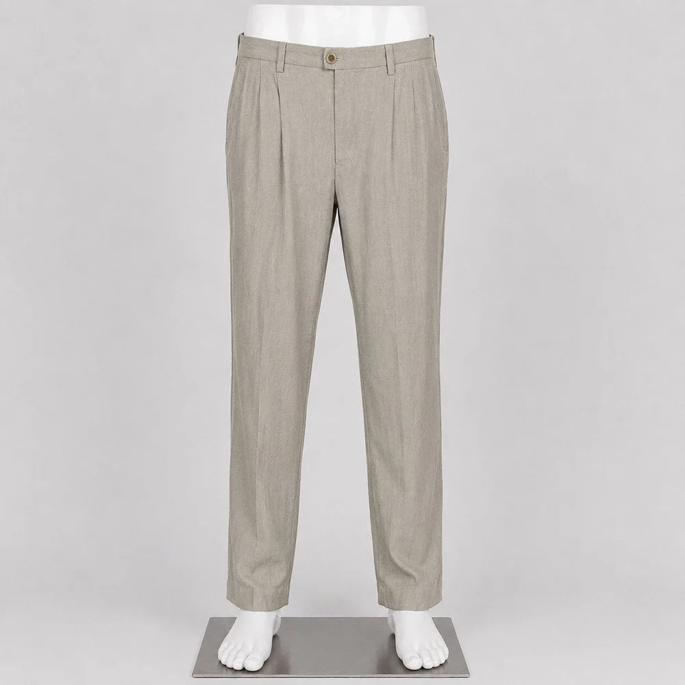 Tommy Bahama Mens 35x34 Tan Silk Cotton Herringbone Pleated Dress Pants Trousers